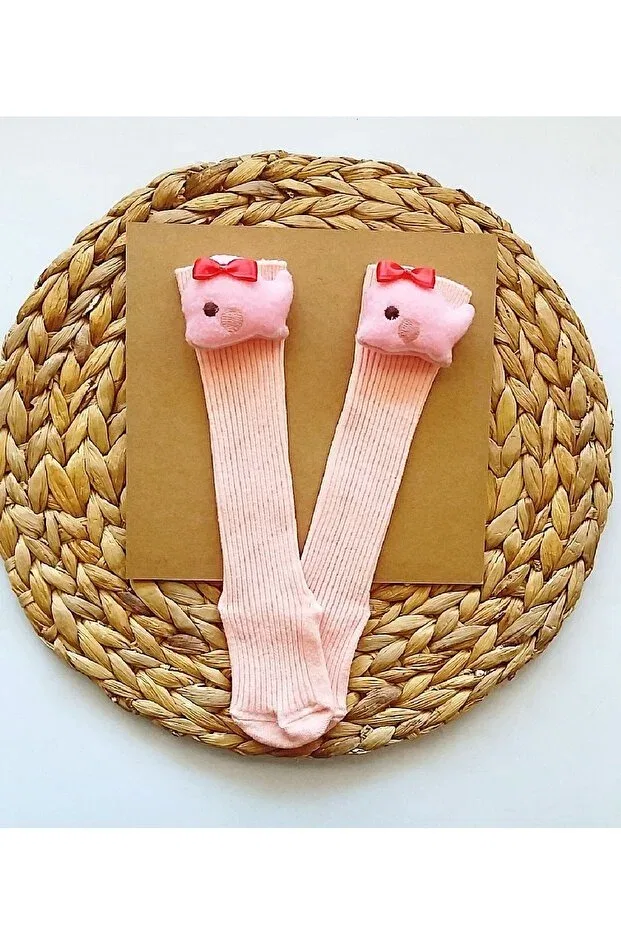 Детские гольфы для девочек с принтом Baby girl knee socks with toy figures baby knee socks - whale Asa Bebek Çocuk, Salmon