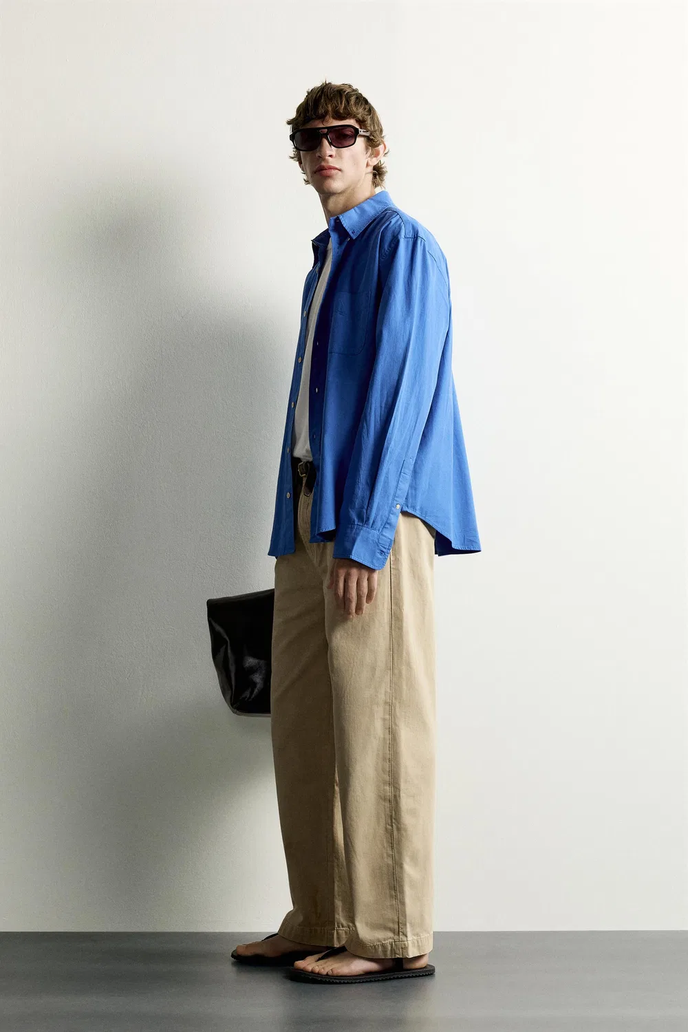 Выстиранные брюки-чиносы свободного кроя ZARA, Beige — фото 4
