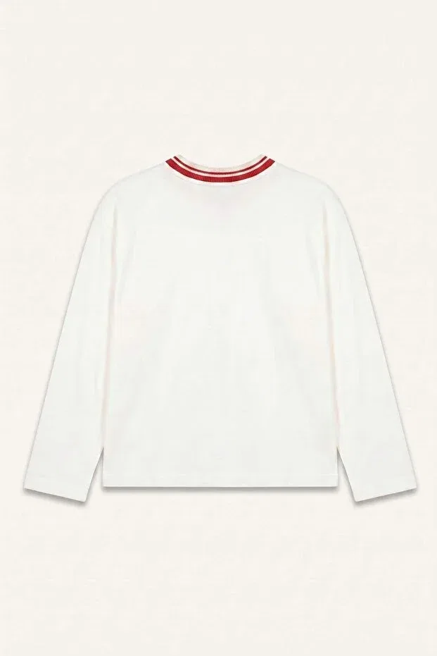 Детская футболка для мальчиков оверсайз с принтом Oversize Crew Neck Printed Long Sleeve T-Shirt Baby Boy H9788A526AU Defacto, Ecru-Er118 — фото 2