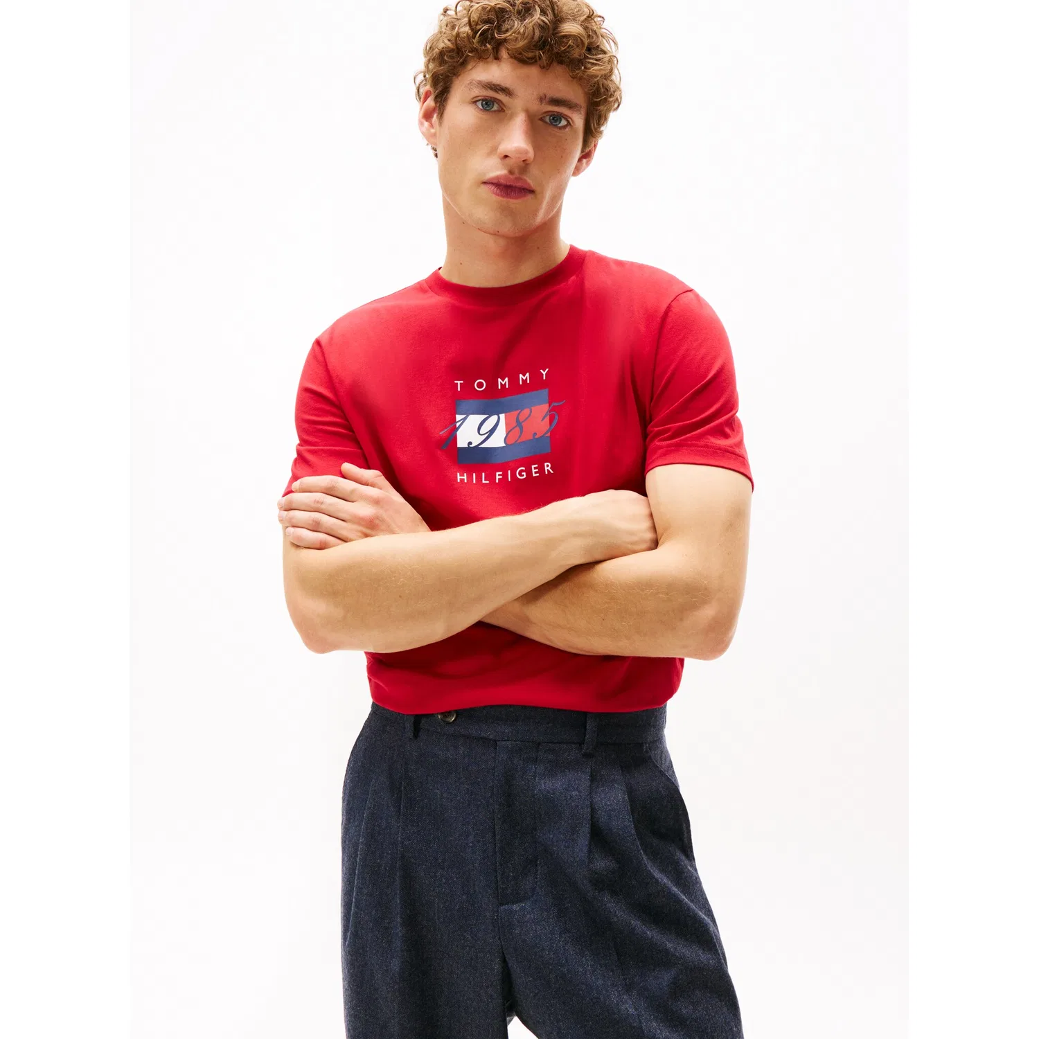 Мужская хлопковая футболка с круглым вырезом Linear Flag Graphic Tommy Hilfiger, Medium Red