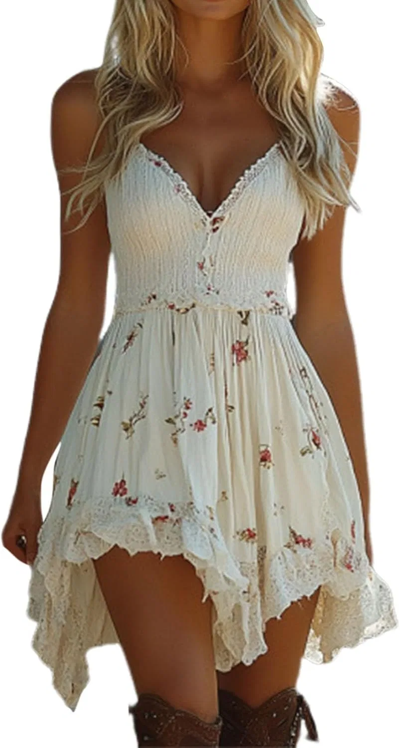 Женское платье-мини с принтом Boho Western Cowgirl, 1a-White