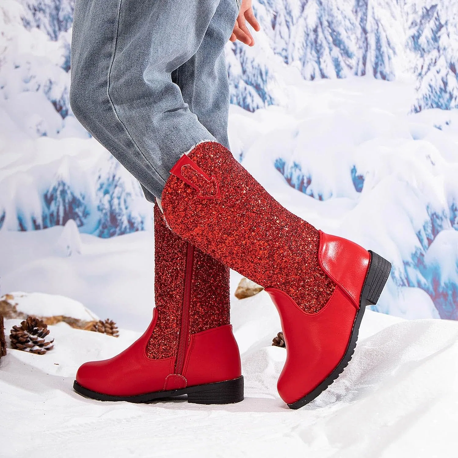 Детские сапоги для девочек с блестками, модель Glitter Cowgirl, Red — фото 4