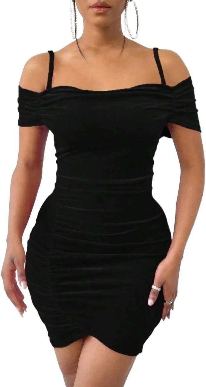 Женское миди-платье с тонкими бретелями Bodycon, Black