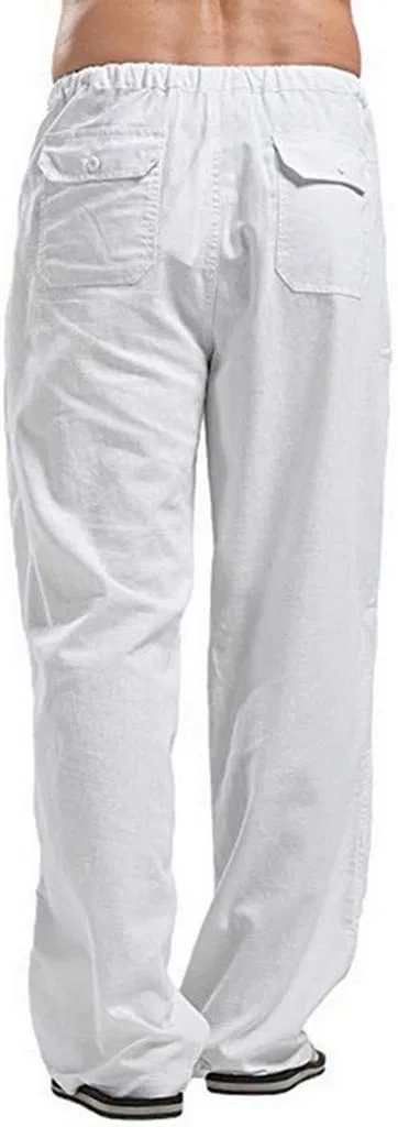 Мужские льняные брюки свободного кроя, Linen Pants, белый — фото 2
