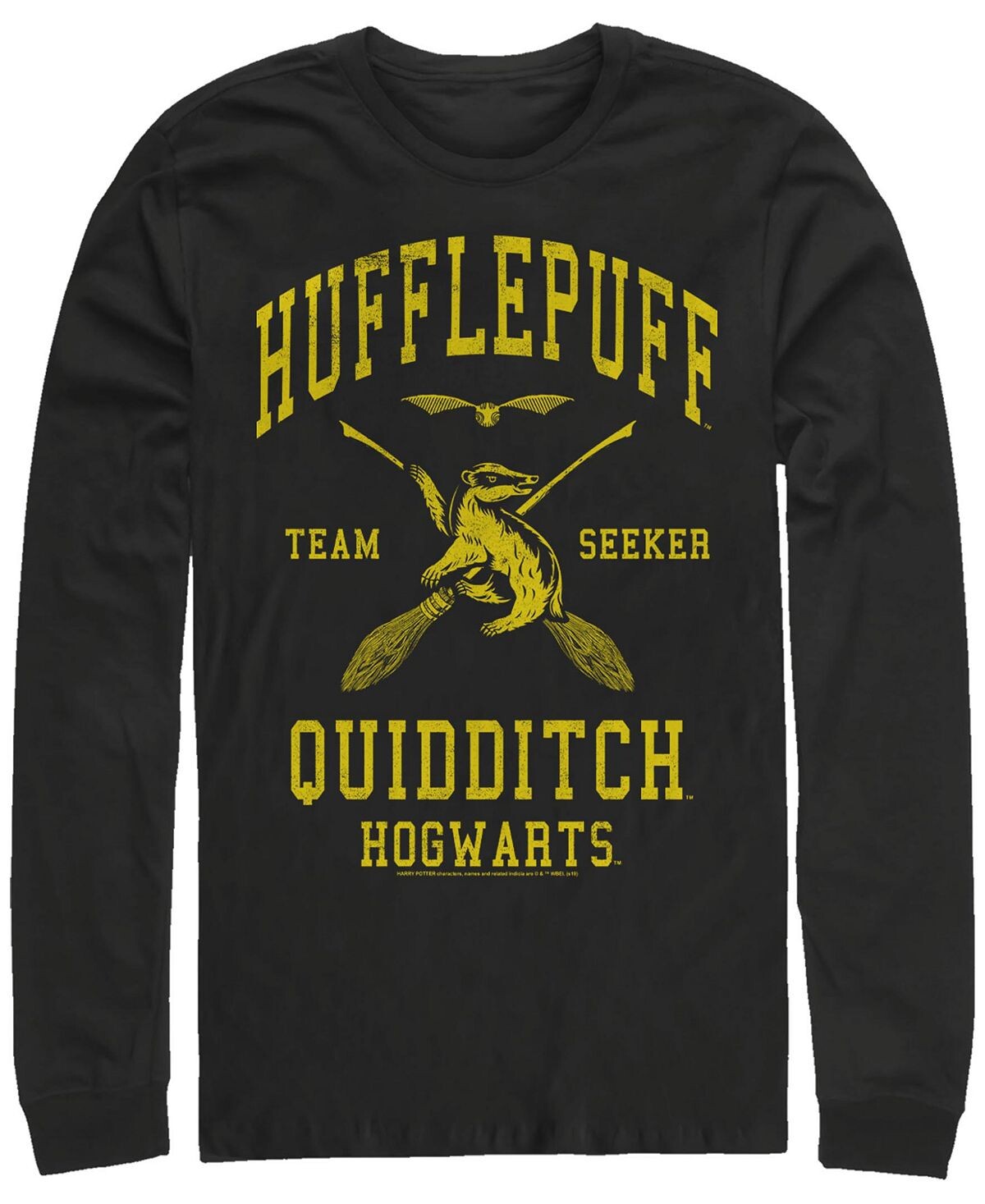 

Мужская футболка с круглым вырезом и длинными рукавами deathly hallows 2 hp quidditch seeker Fifth Sun, черный