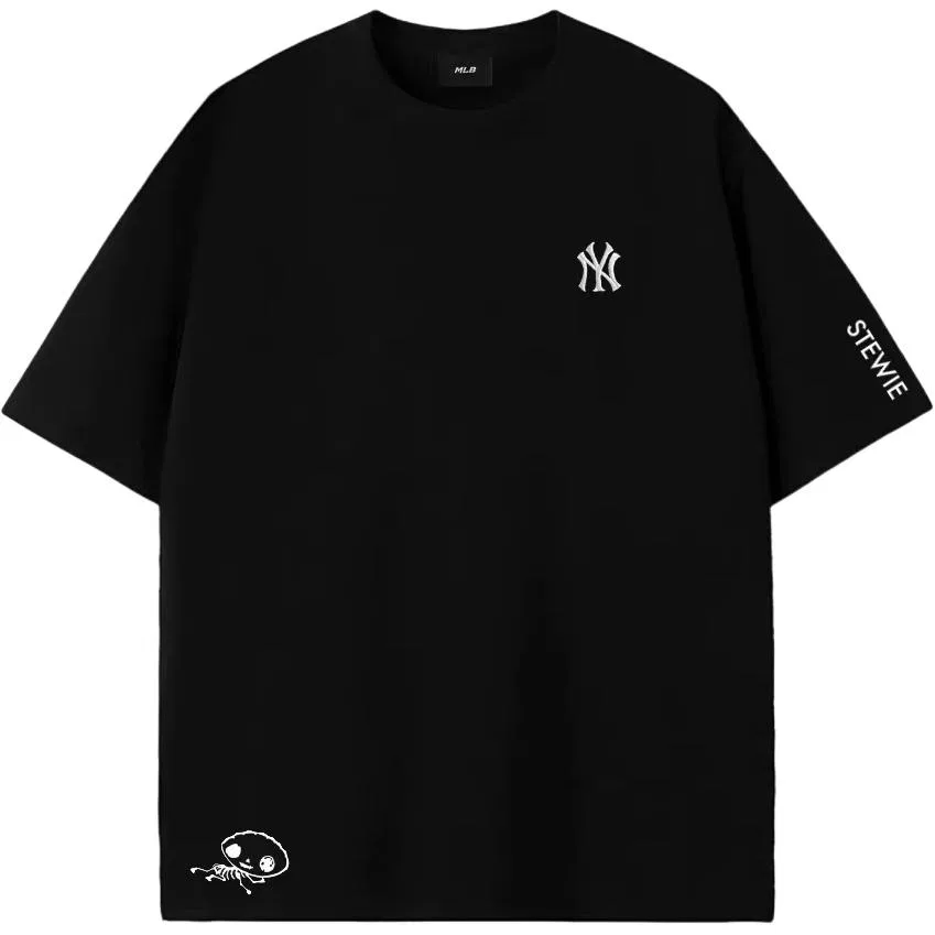 Детская футболка с круглым вырезом, хлопковая, Black, MLB