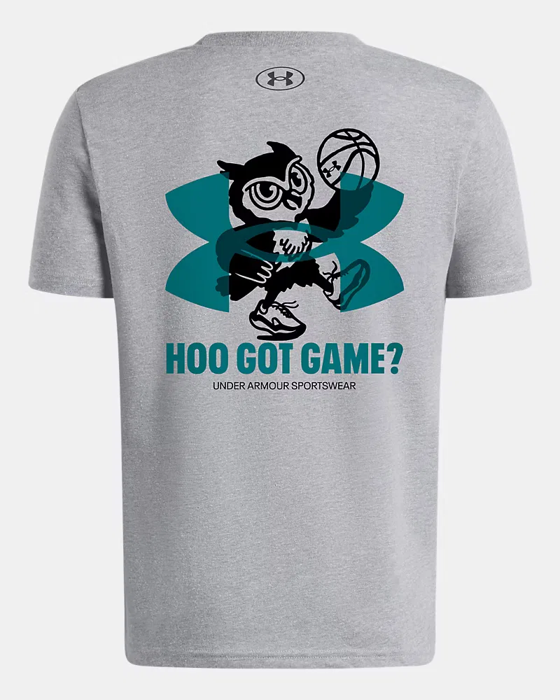 Футболка с коротким рукавом для мальчиков быстросохнущая Hoo Hoops UnderArmour, Steel Light Heather/Black — фото 2