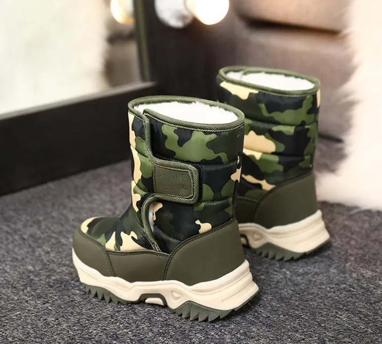 Детские зимние ботинки с принтом камуфляж для мальчиков Hhhchpm, Army Green — фото 4
