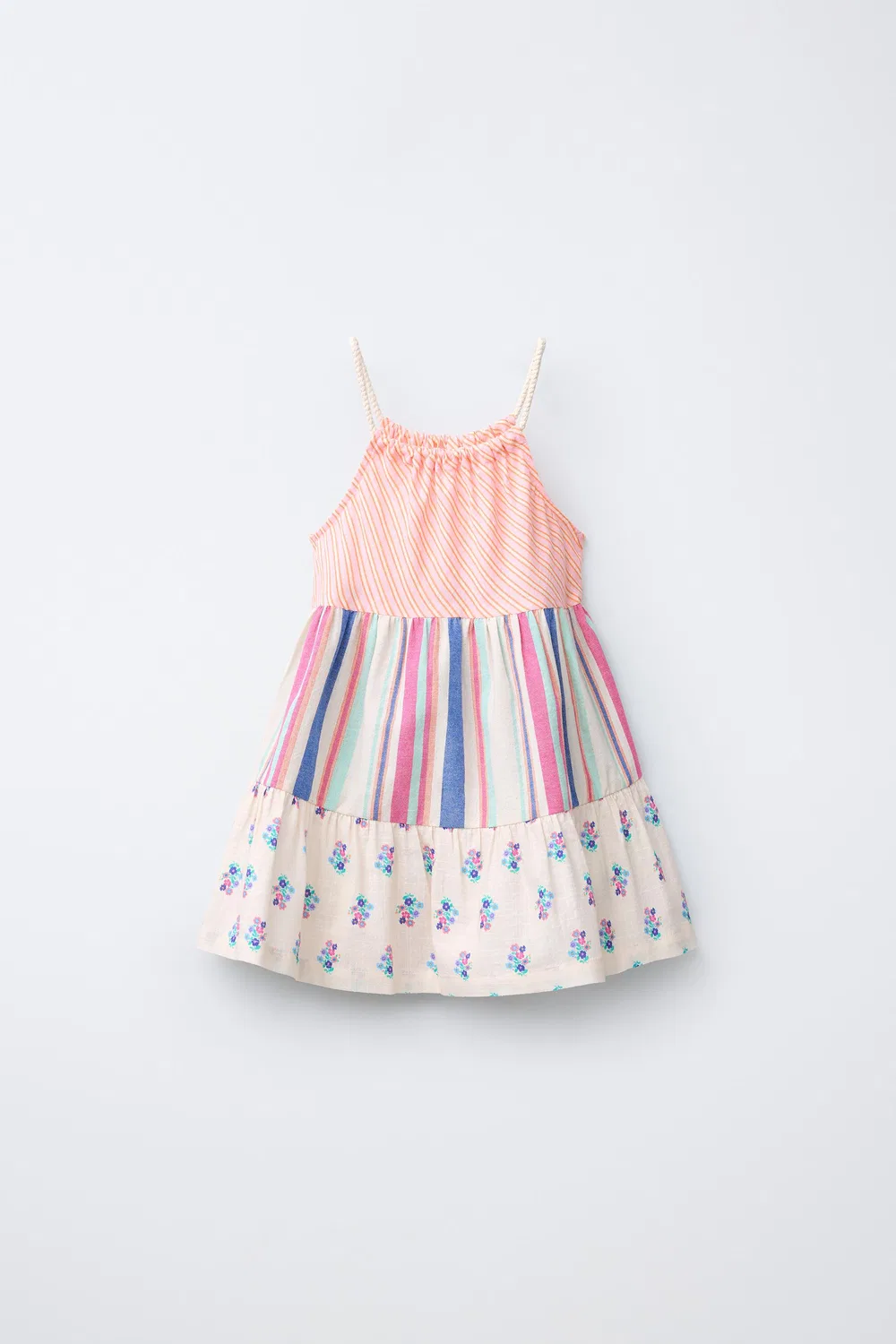 Платье в полоску и с цветочным узором ZARA, Multicoloured