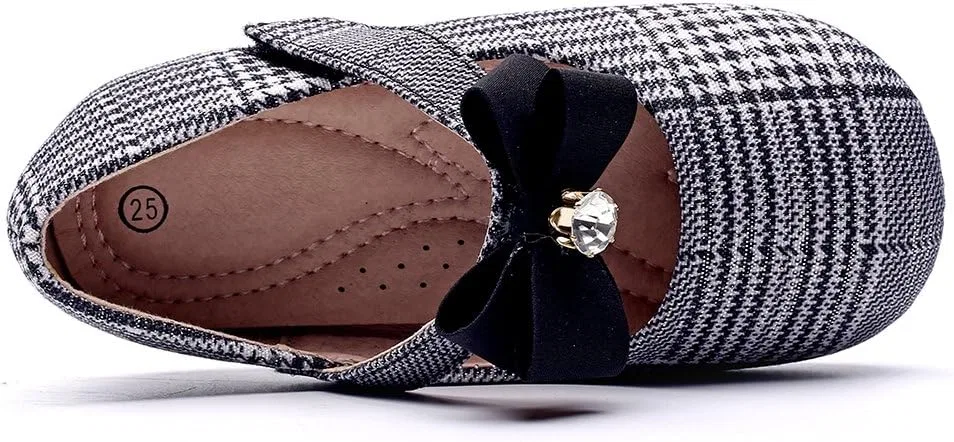 Детские балетки для девочек с принтом Marry Jane Flat Slip on School Ballerina Shoes Chiximaxu, Black Bowknot — фото 4
