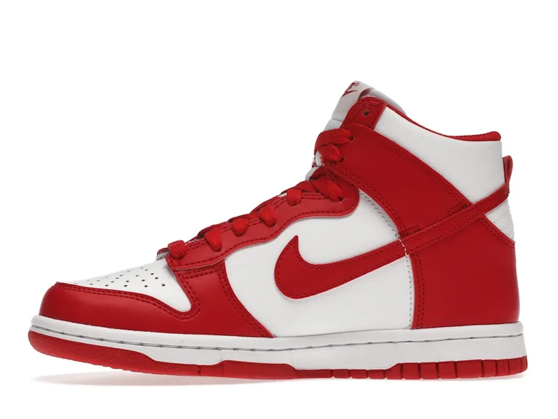 Детские кроссовки высокие с белой подошвой Nike Dunk High, White/University Red — фото 3