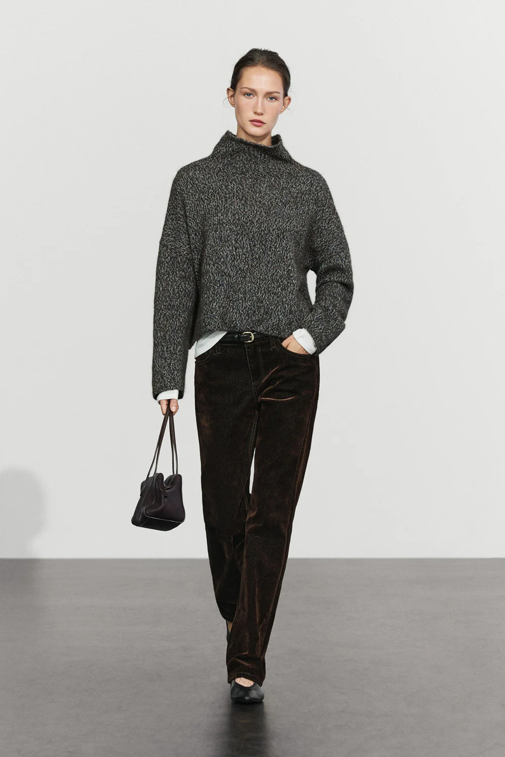 Свитер Massimo Dutti 100% Wool Mouliné Knit, средне-синий