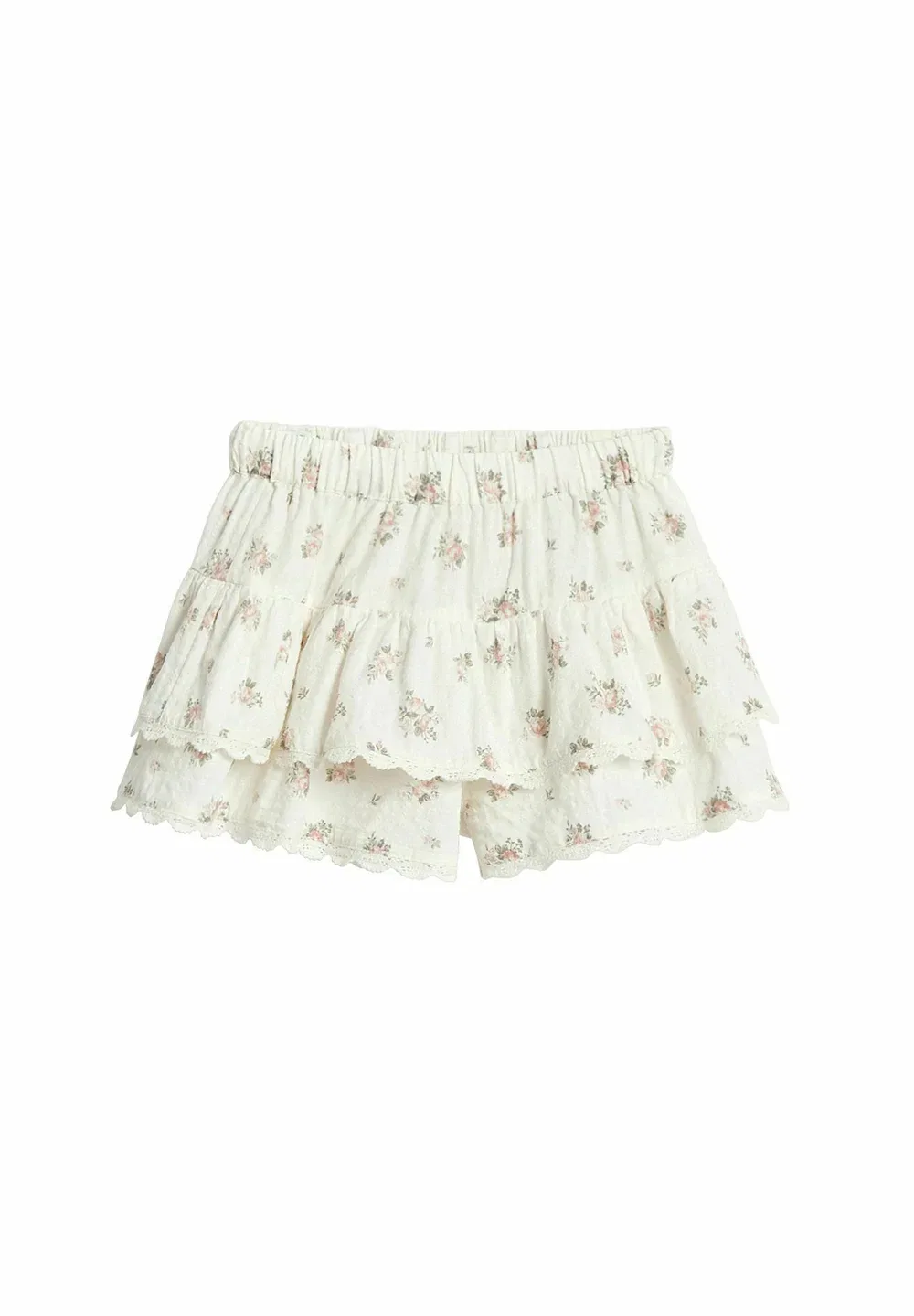 Кюлоты с цветочным принтом и оборками - шорты Newbie, Off-White — фото 4