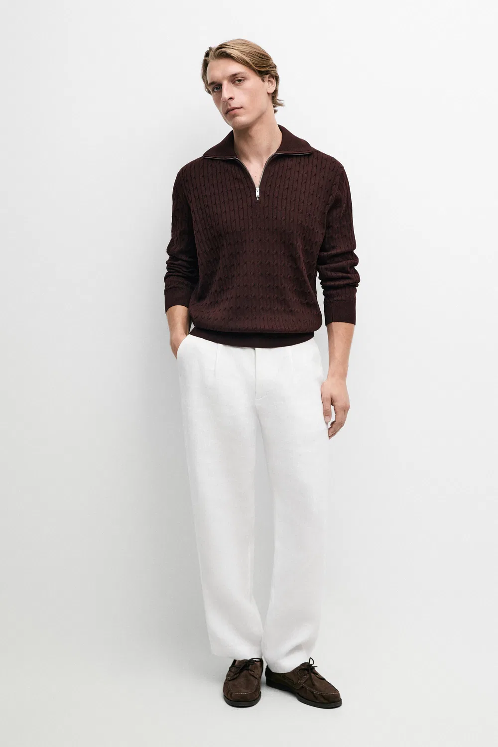 Свитер Massimo Dutti Mock Neck Knit Zip, бордовый — фото 3