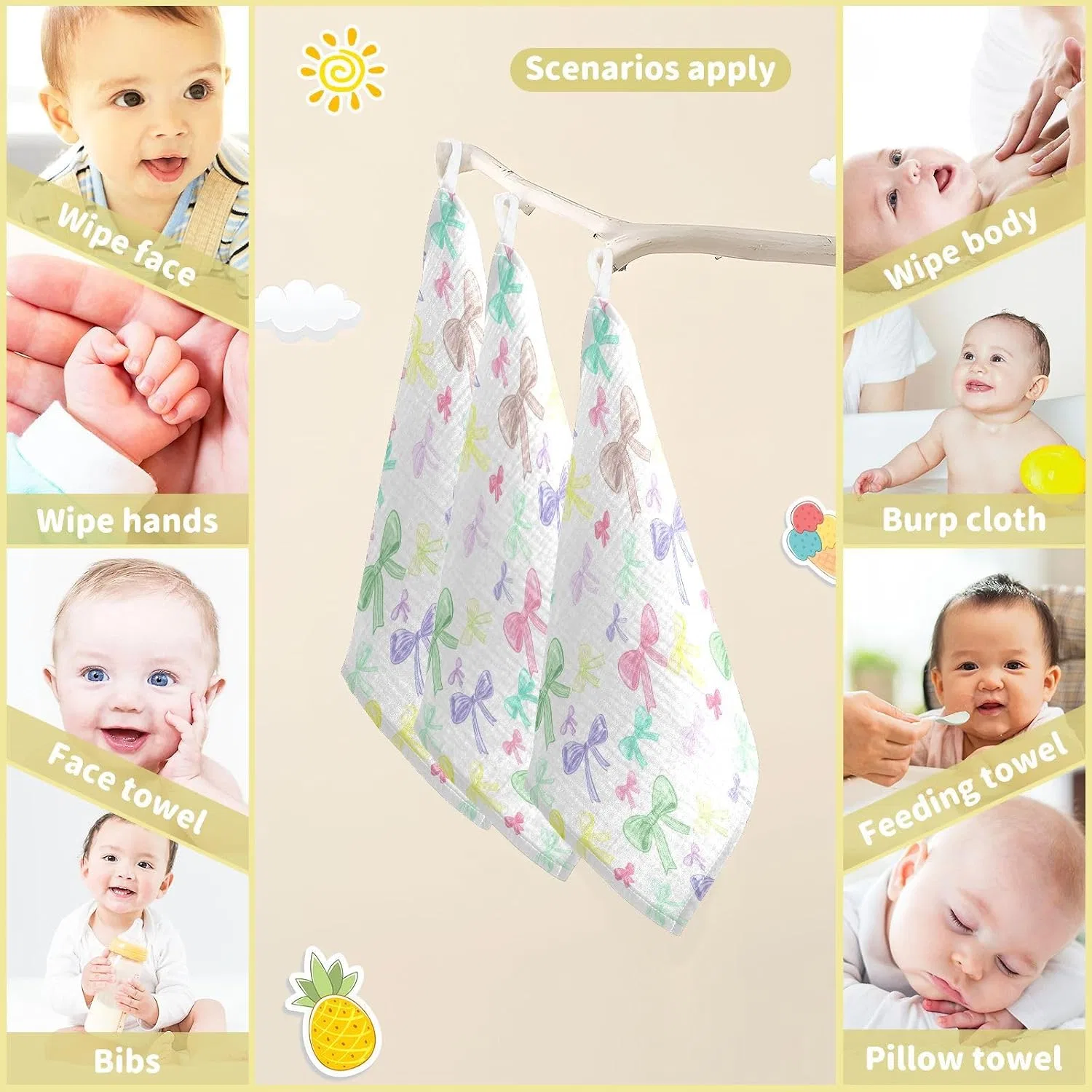 Детские махровые салфетки Muslin, 5 шт, JUMBEAR, 30x30 см — фото 4