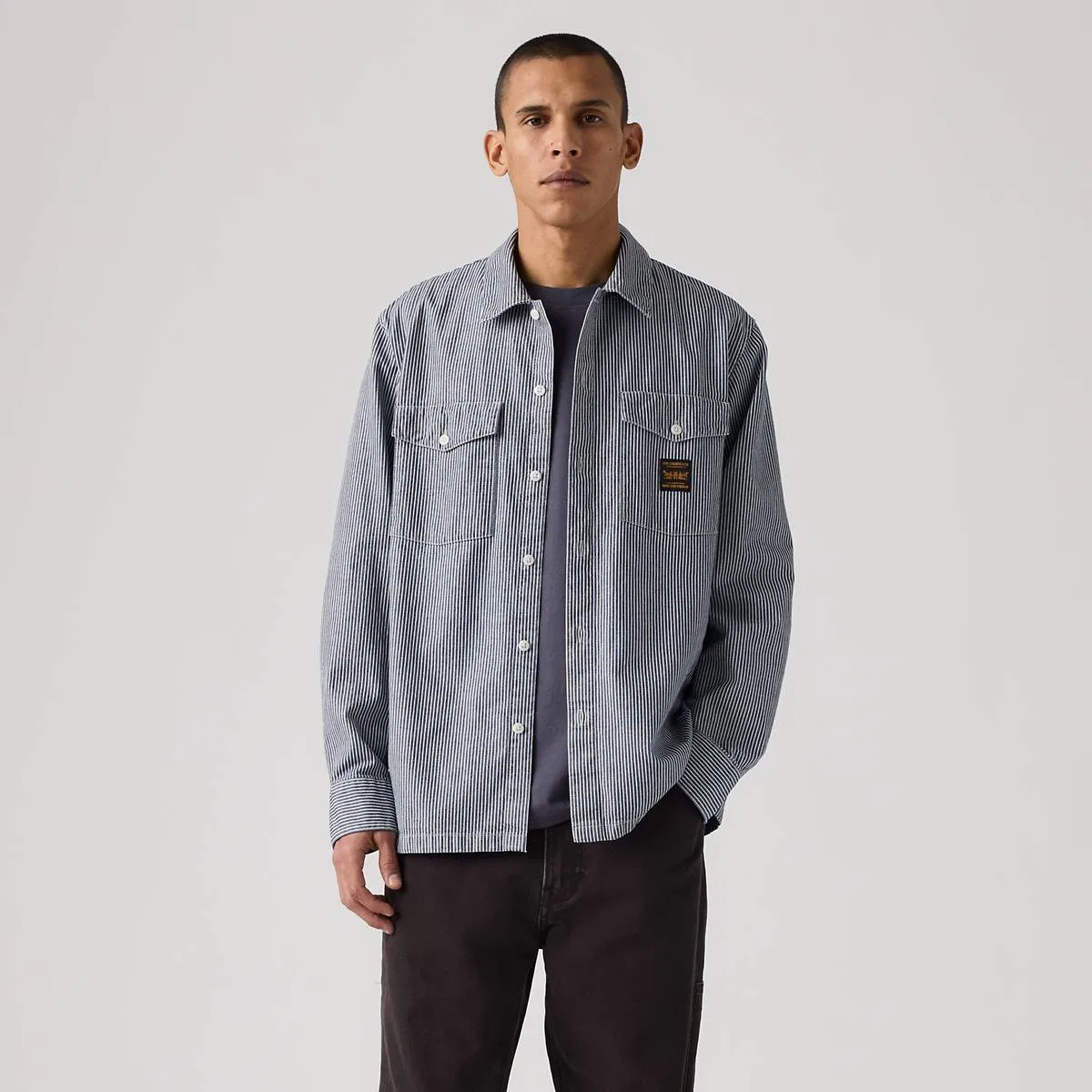 Свободная джинсовая рабочая рубашка с длинными рукавами Levi's, Washington Stripe Iii - Dark Wash — фото 3