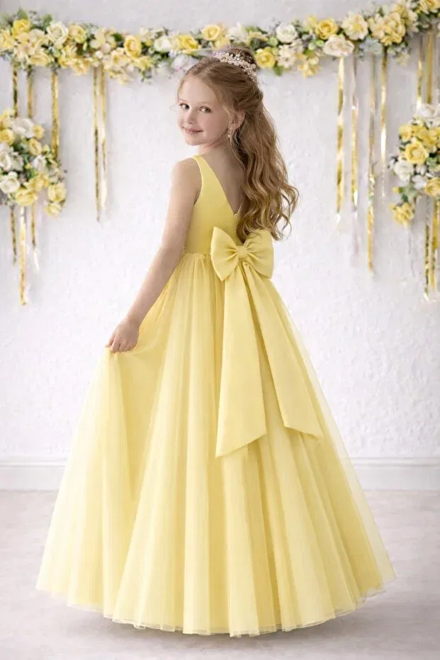Детское платье для девочек с длинным подолом Party Suneh, Yellow — фото 2