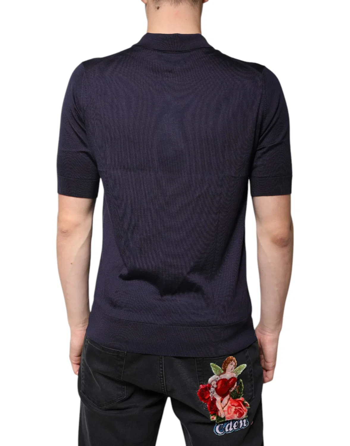 Мужское поло с коротким рукавом из шелка Blue Silk Collared Short Sleeves Dolce & Gabbana, Blue — фото 4