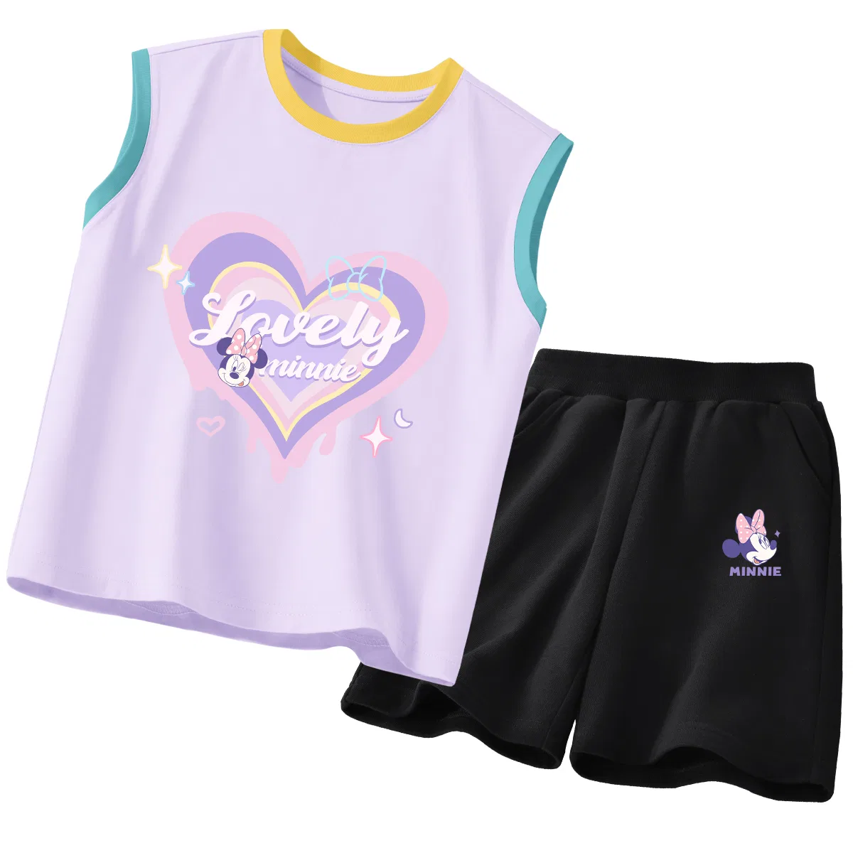 Детский костюм из футера с круглым вырезом, Disney, Diying Hearty Yellow Purple+Diying Knot K Black