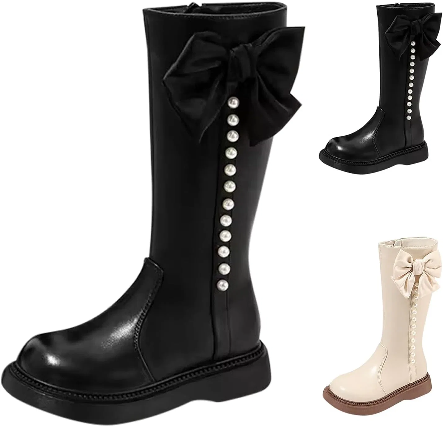 Детские сапоги для девочек с принтом Princess Pearl Bowknot, Black