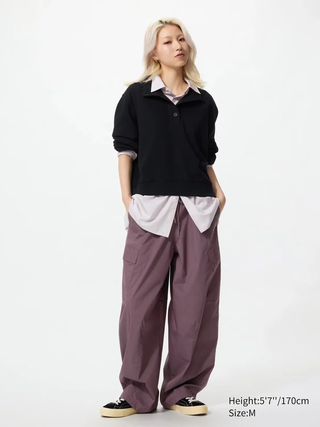 Брюки Uniqlo, рабочие объёмные, темно-фиолетовый {