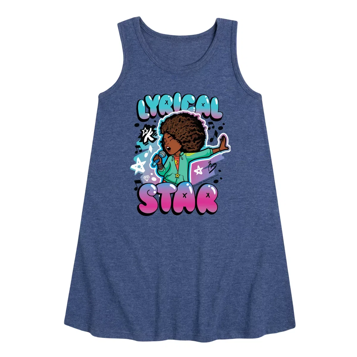Детское платье для девочек без рукавов Karma's World Lyrical Star Airbrush Style Graphic, Heather Navy