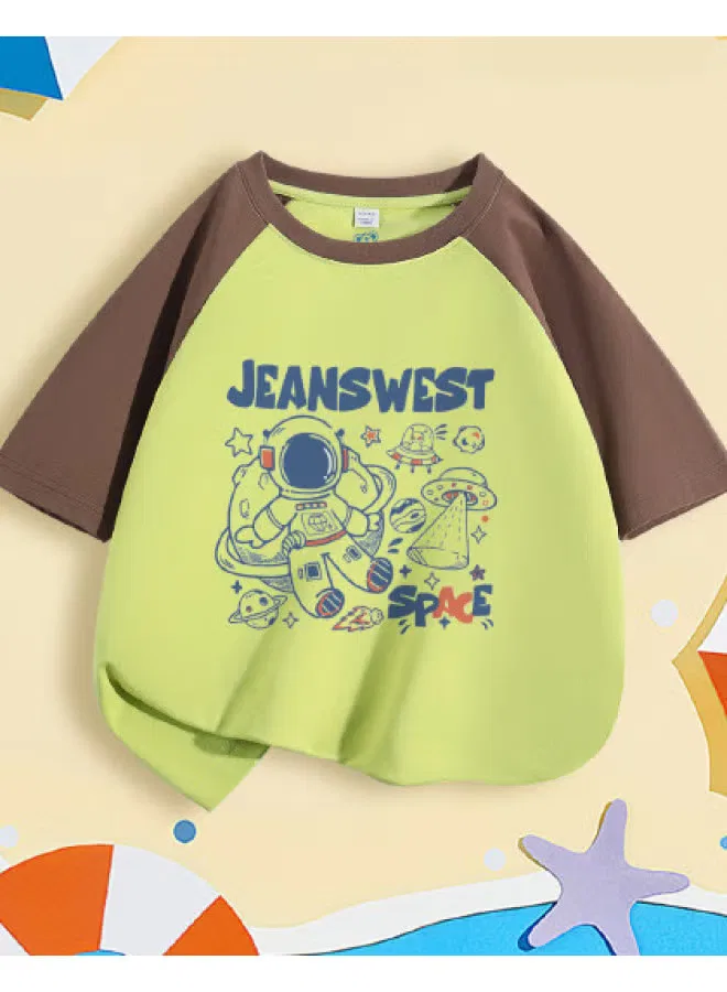Футболка с принтом космос для мальчиков, короткий рукав, Jeanswest, кофейный