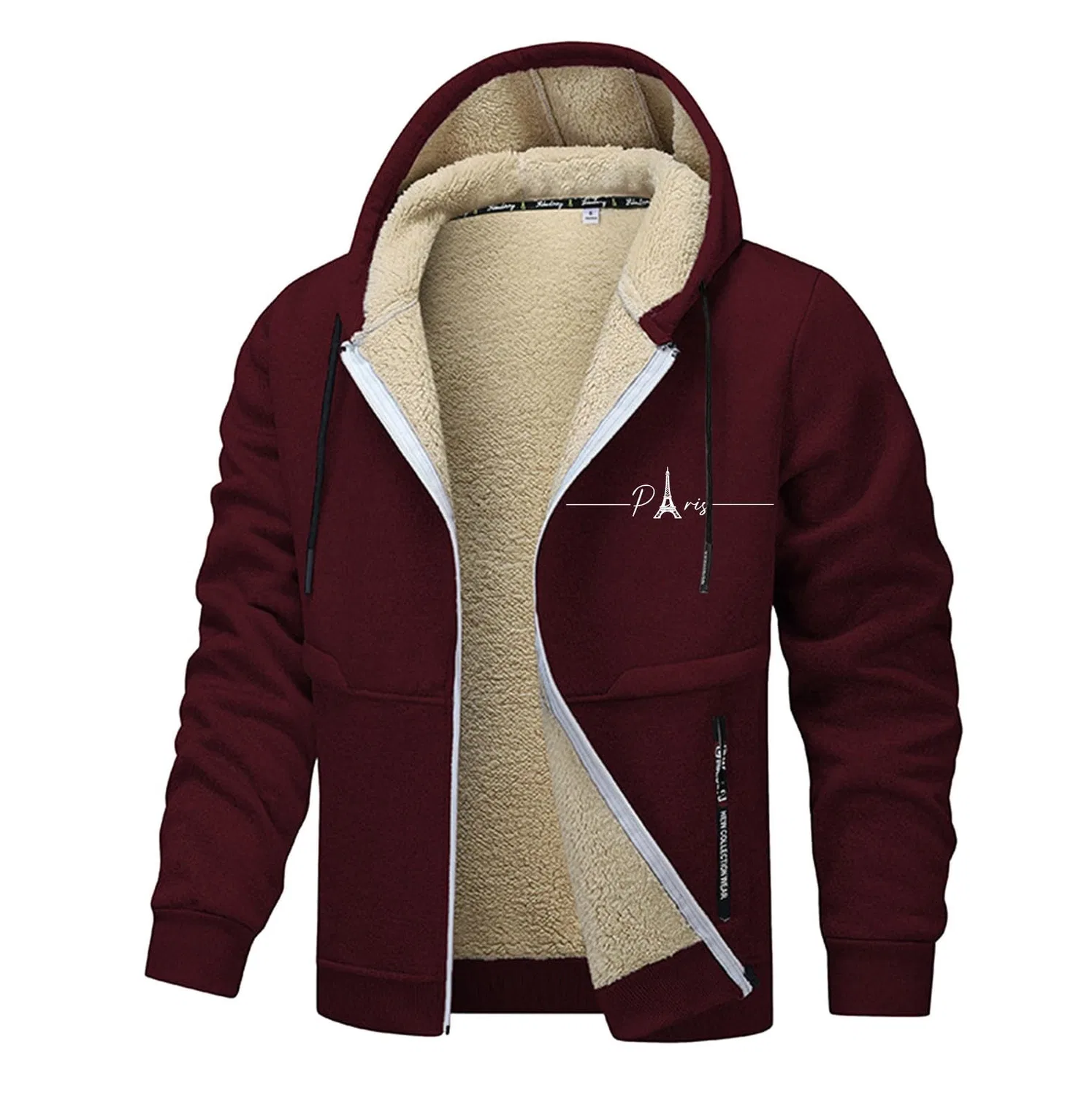 Мужская куртка из флиса с принтом Letter Print, 4-wine