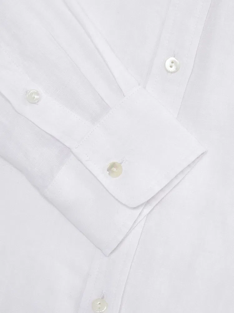 Женская рубашка из льна, Regular Fit LACOSTE, White — фото 4