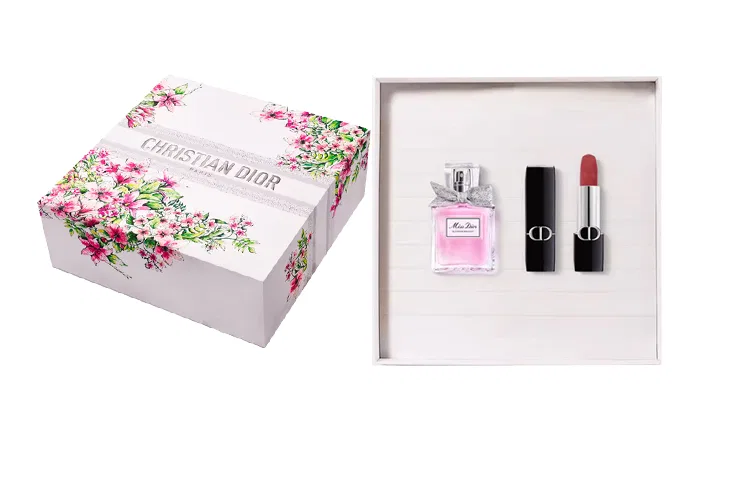 Женский парфюмерный набор с губной помадой, Love Floral Box Limited Edition, DIOR, Blue Gold