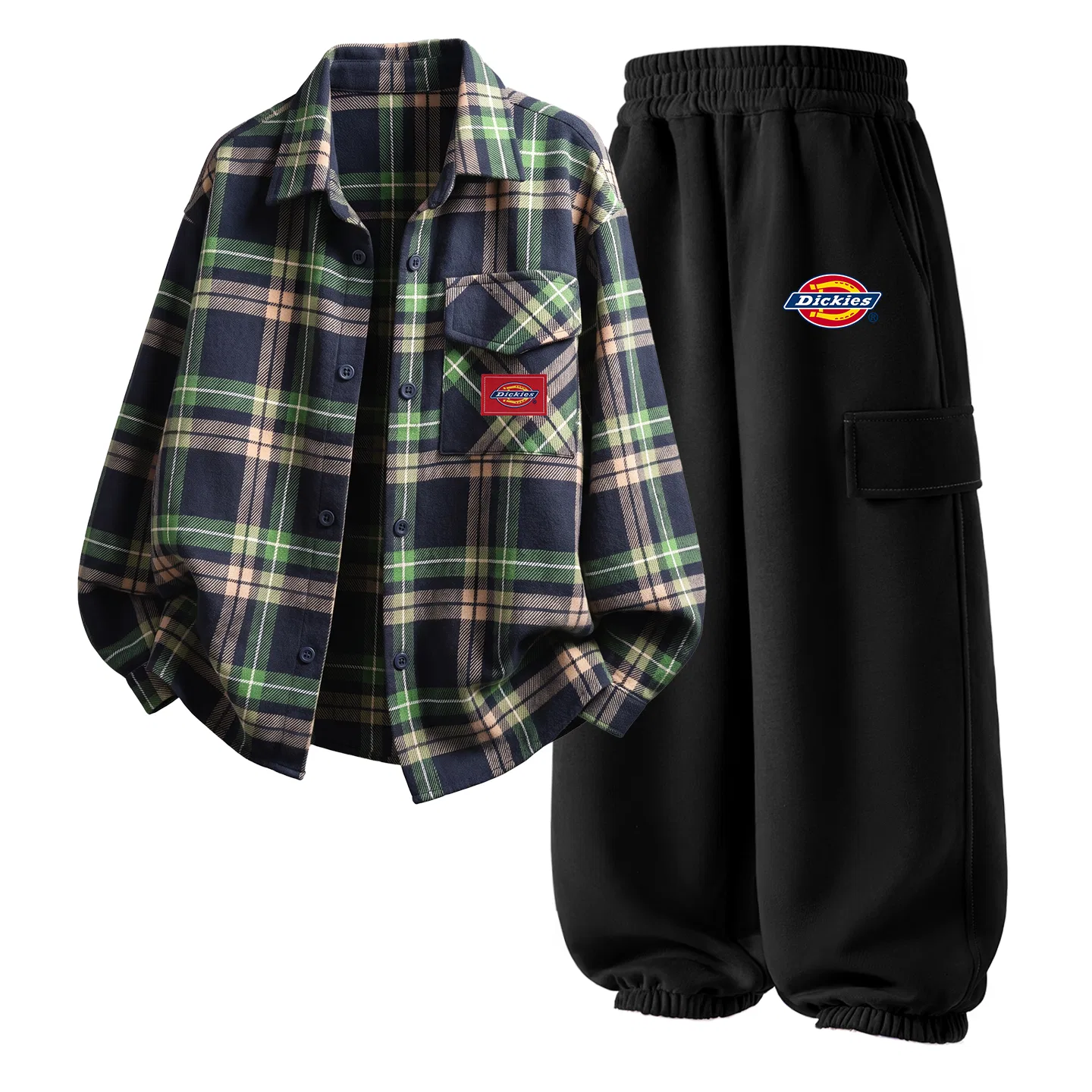 Детский спортивный костюм с принтом Dickies, Rum Brown Plaid+S Logo Thick Black — фото 3