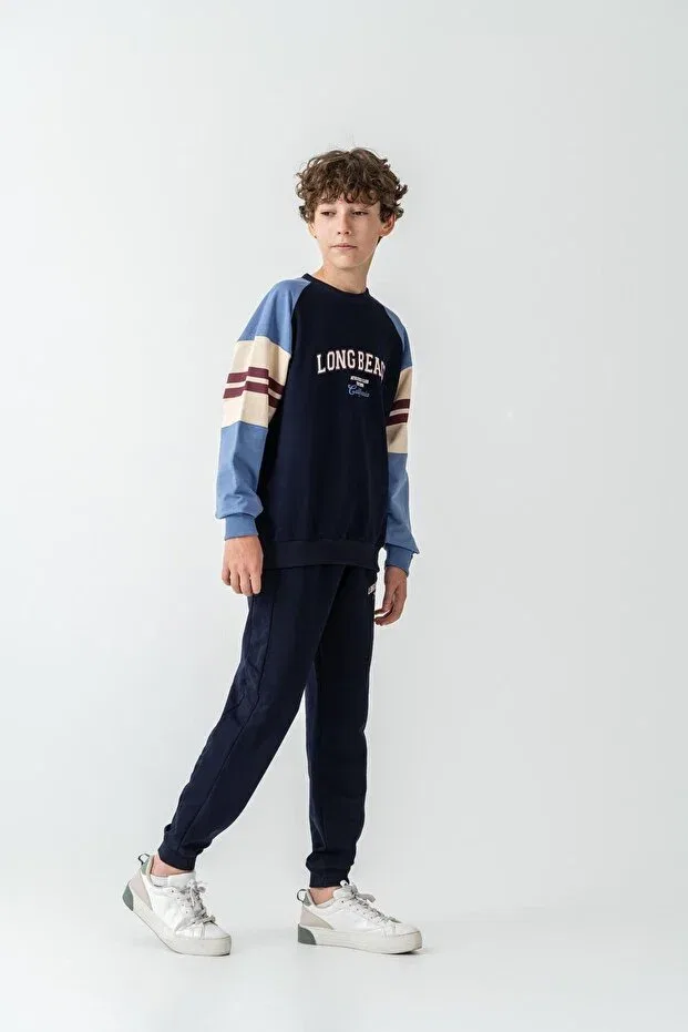 Детский спортивный костюм для мальчиков с принтом Long Beach Printed Top Mışıl Kids, Navy Blue — фото 4