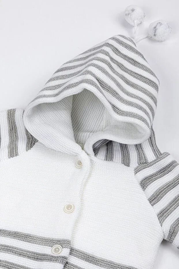 Детский кардиган с капюшоном Newborn hooded knitwear unisex pompom baby cardigan Yerli Baby, Striped Gray — фото 2