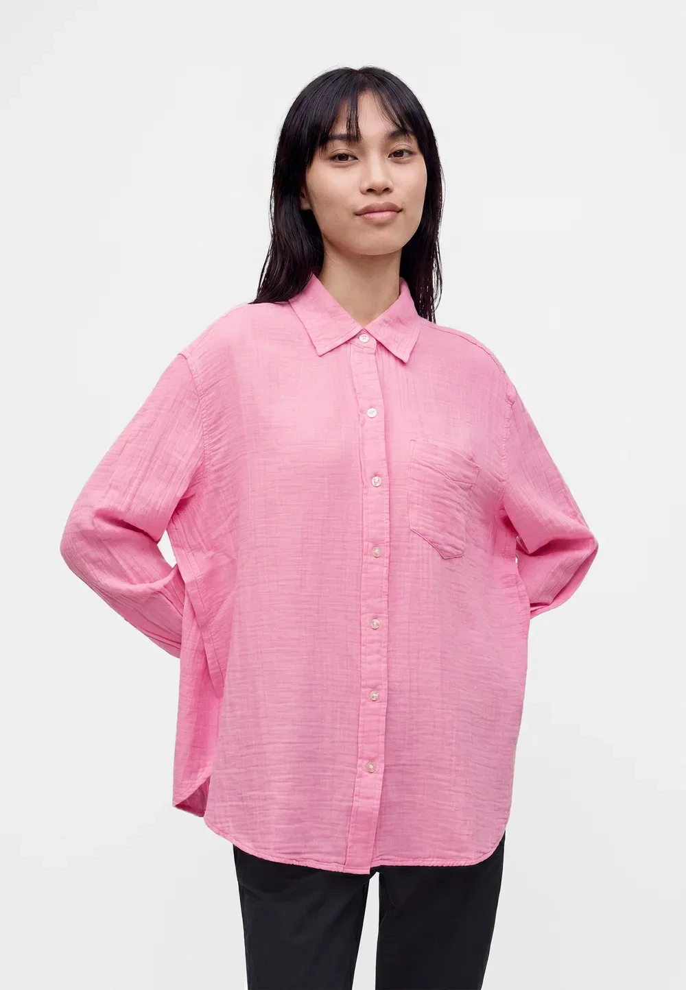 Большая рубашка из марли - блузка на пуговицах Gap, May Pink — фото 4