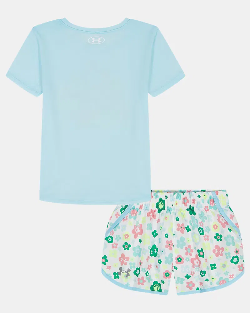 Комплект для девочек из футболки и шорт, быстросохнущий, UA Floral Logo Woven Microfiber UnderArmour, Stream/Reflective — фото 3