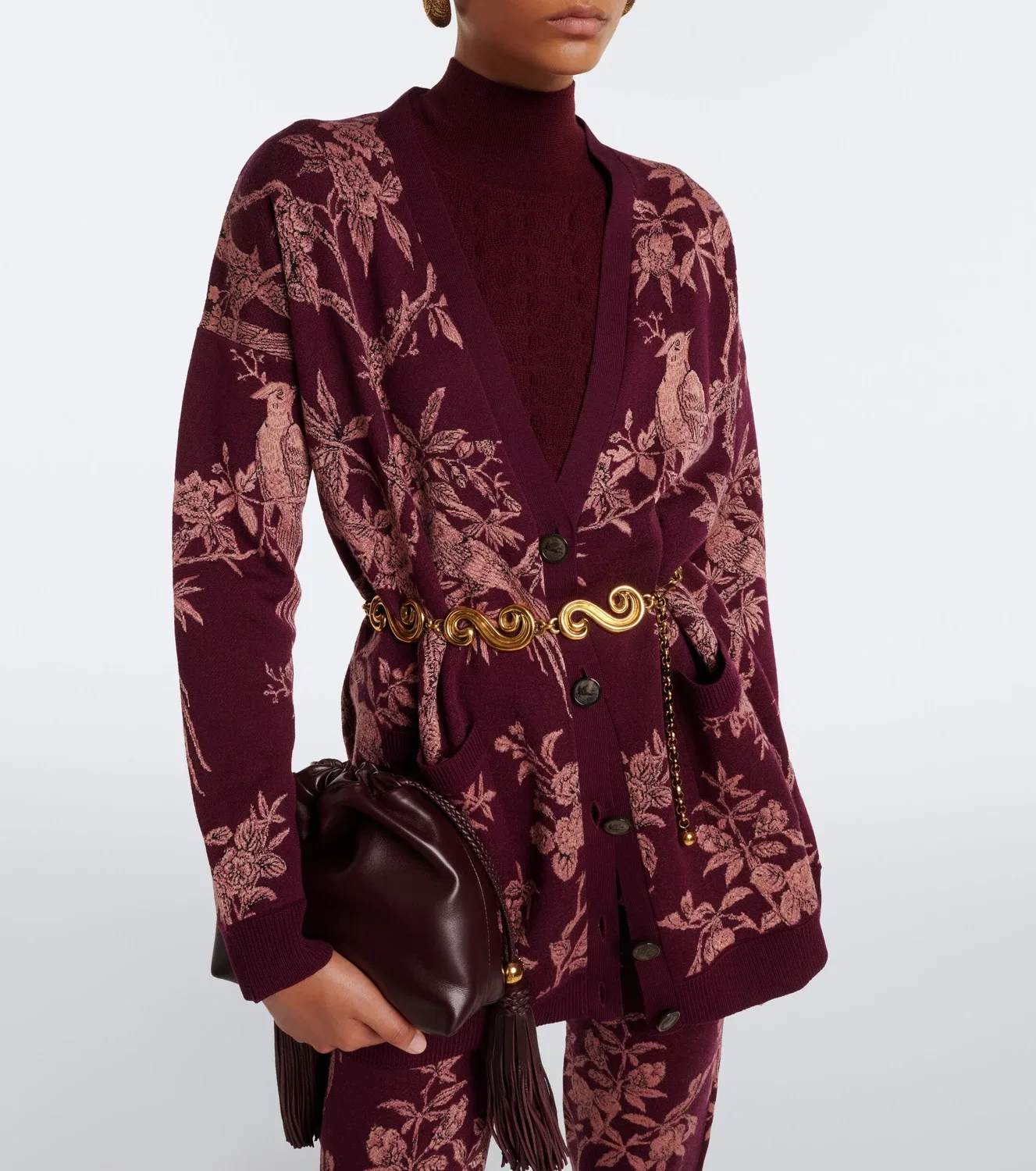 Кардиган с цветочным жаккардовым узором Etro, бордовый — фото 2