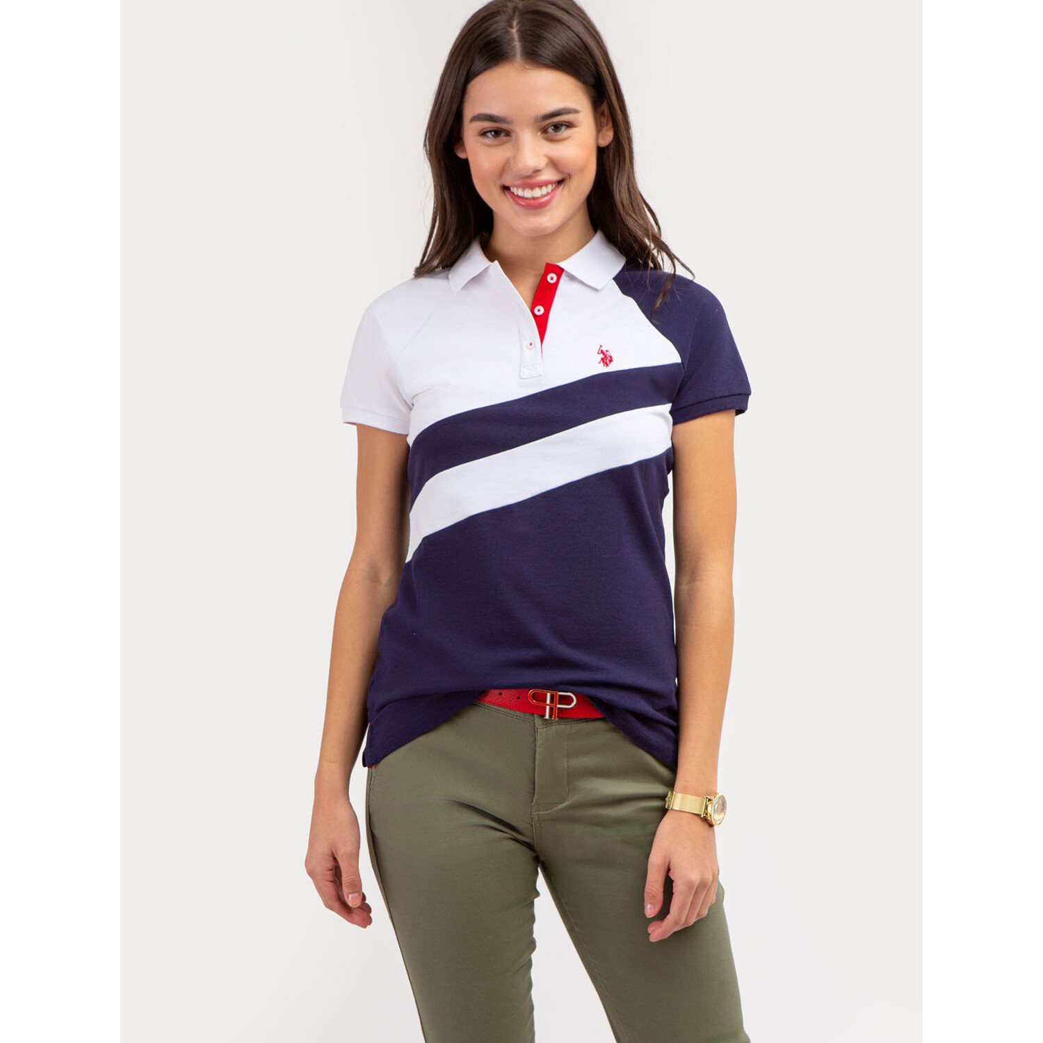 

Футболка-поло U.S. Polo Assn. Diagonal Sash Colorblock, белый/синий