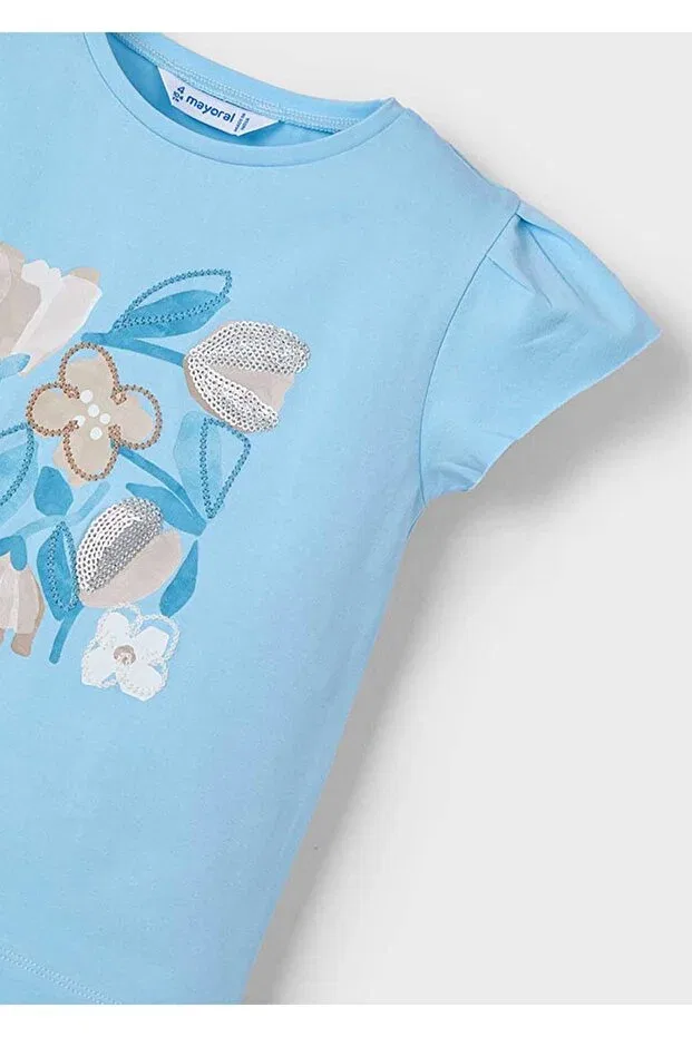 Детская футболка для девочек с принтом Summer Girl's Printed T-Shirt Mayoral, Baby Blue — фото 2