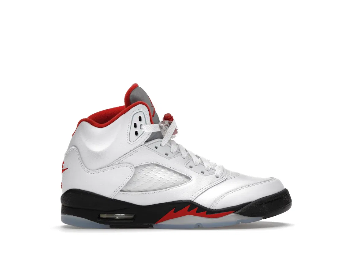 Детские кроссовки с серебристым язычком Jordan 5 Retro Jordan, White/Black-Metallic Silver-Fire Red