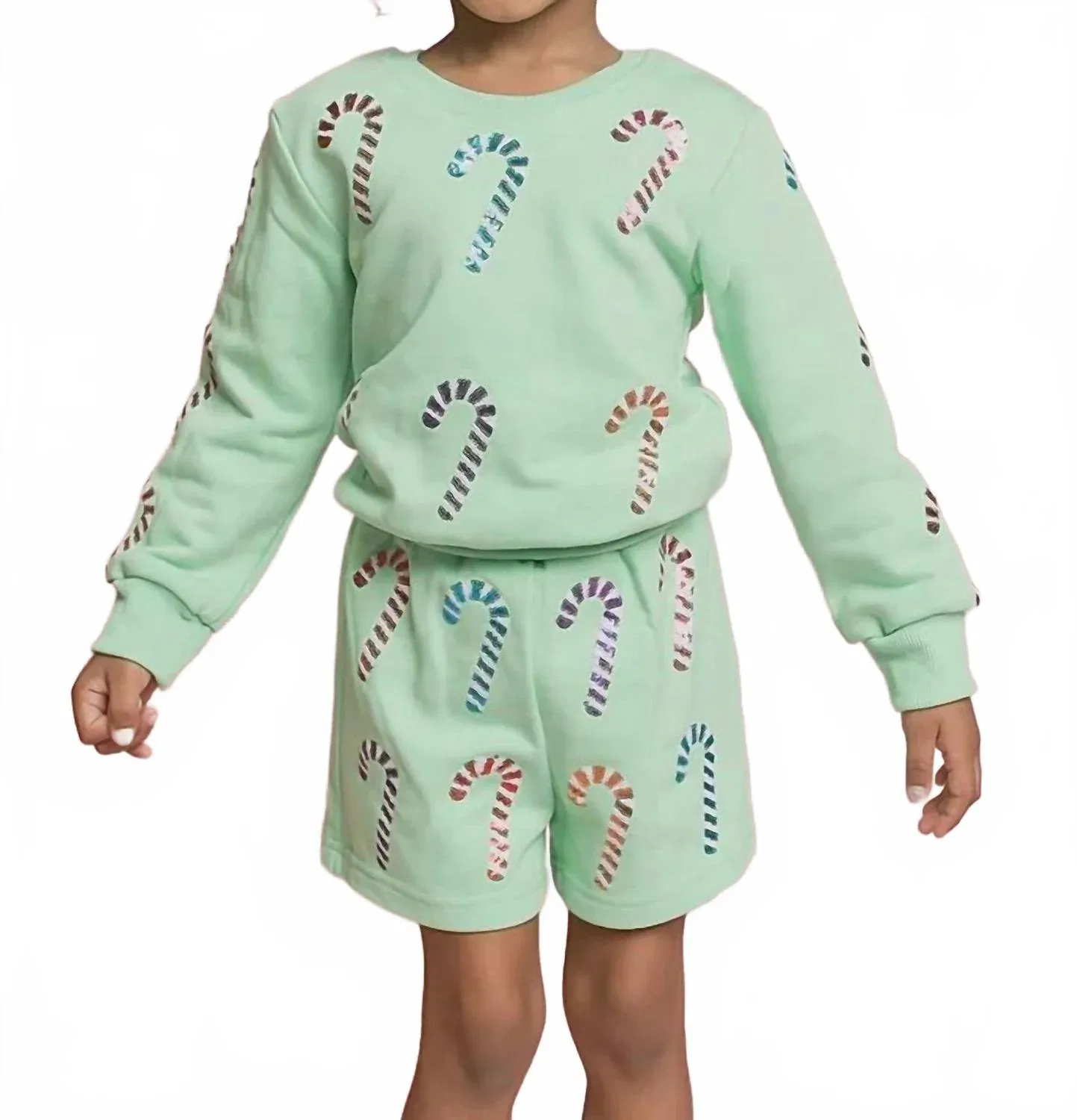 Детский свитшот с принтом Candy Cane Sequin Belle Cher, Mint