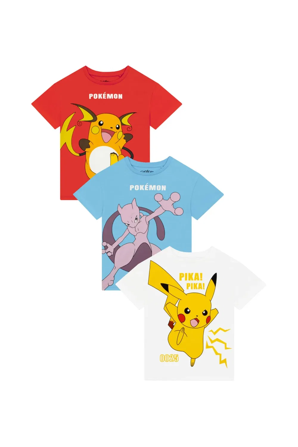Комплект футболок с принтом Pikachu, Mewtwo, Raichu Pokemon, Multi