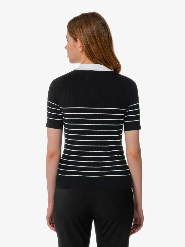 Свитер поло LACOSTE Black с фактурным полосатым узором — фото 4