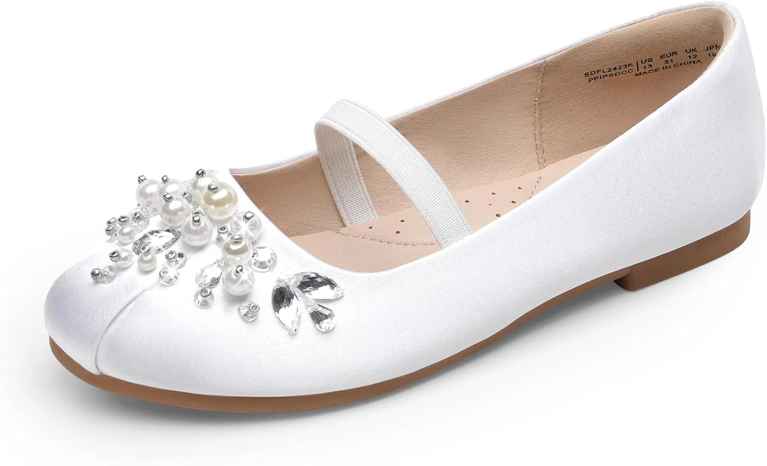 Детские балетки для девочек с цветочным принтом Mary Jane DREAM PAIRS, White/Satin
