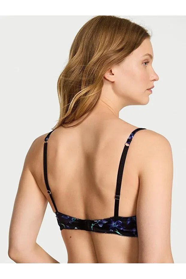 Женский бюстгальтер с кружевом Satin detailed lace unpadded deep plunge demi bra Victoria'S Secret, Black Orchid — фото 3