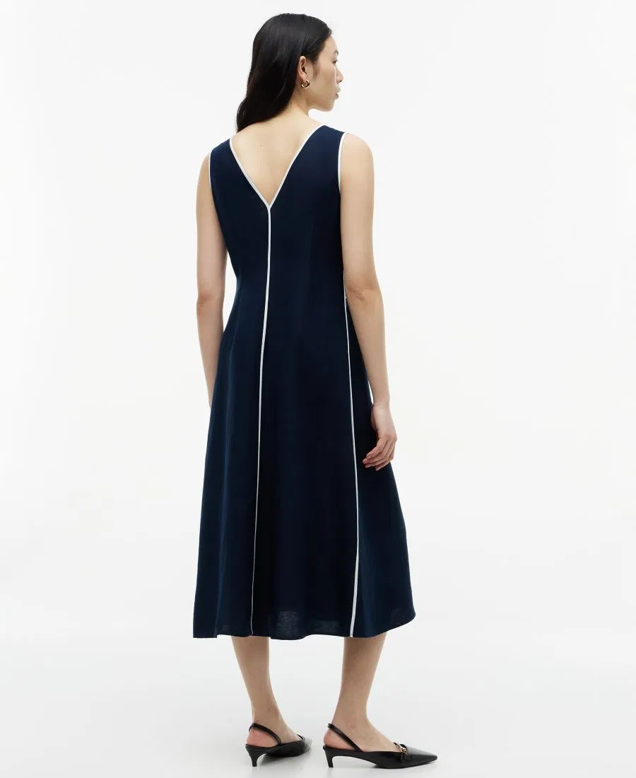 Платье-трапеция без рукавов из льна Tommy Hilfiger, Dark Night Navy — фото 4
