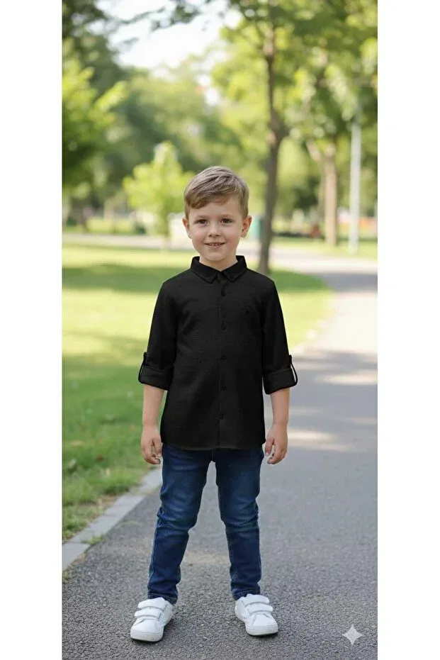 Детская рубашка для мальчиков хлопковая Huzeyfe Kids, Black