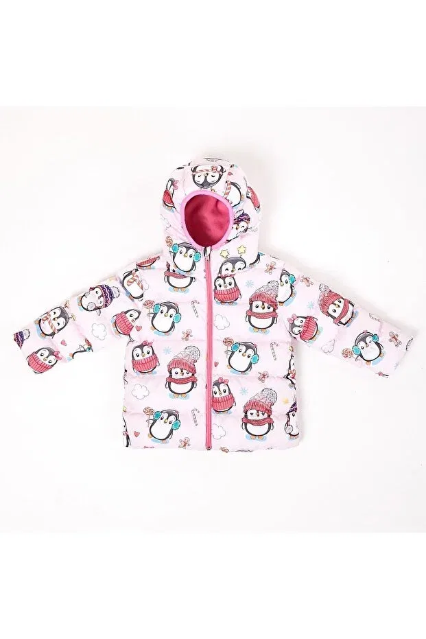 Детское зимнее пальто-пуховик для девочек с принтом Penguin Candy Pattern Freemen, Digital Printed — фото 3