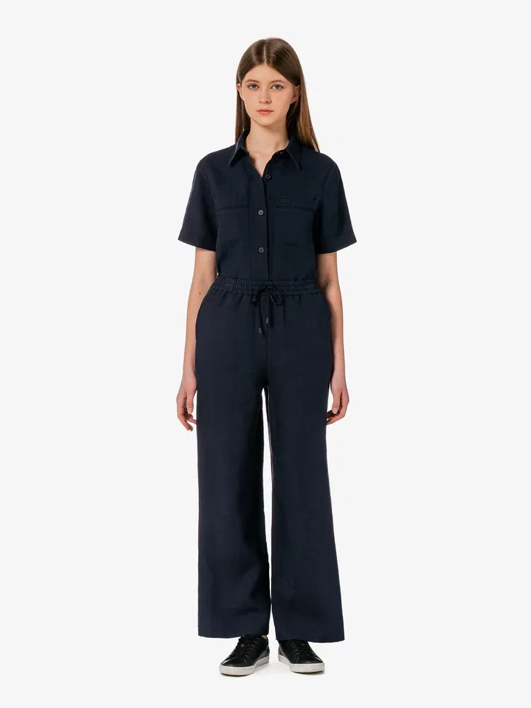 Брюки широкие LACOSTE Navy из льна — фото 4