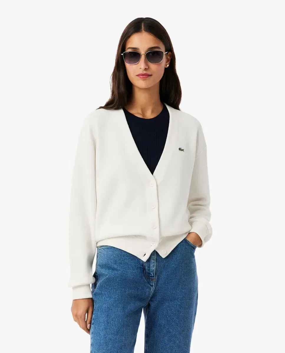Женский кардиган Lacoste Blanco, V-образный вырез, белый