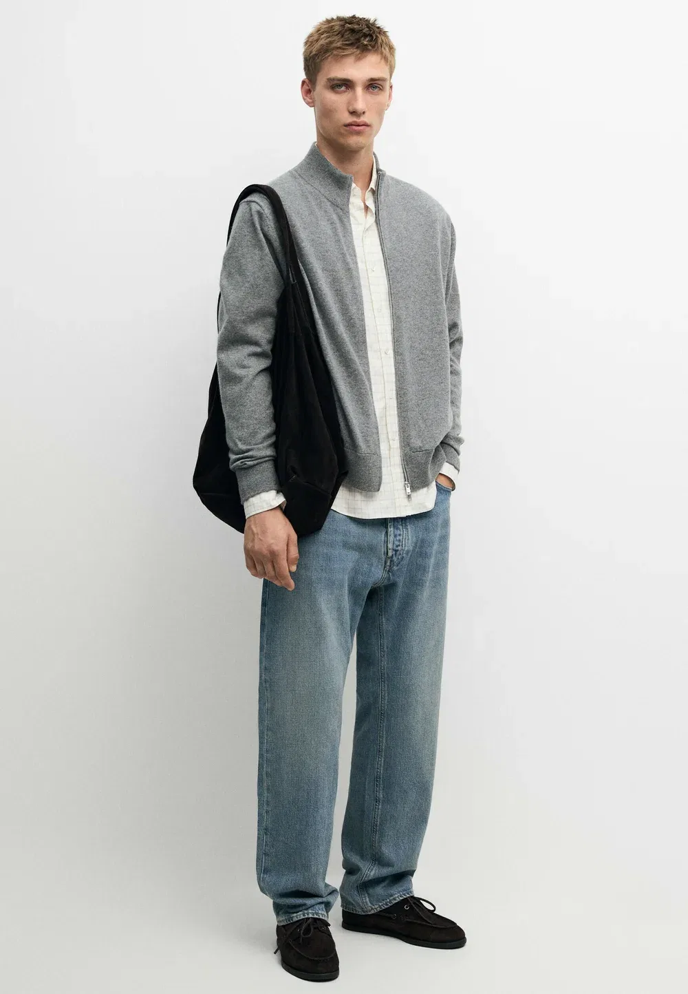 Вязаный кардиган на молнии из 100% кашемира - кардиган Massimo Dutti, Dark Grey — фото 2